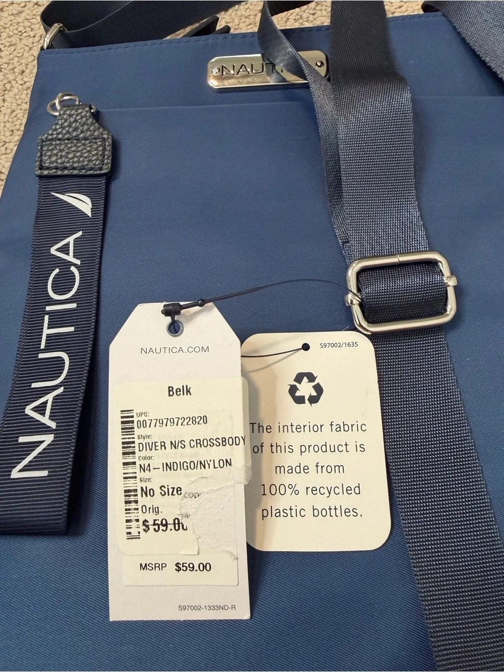 NWT! Nautica Indigo Nylon Diver Crossbody Bag.